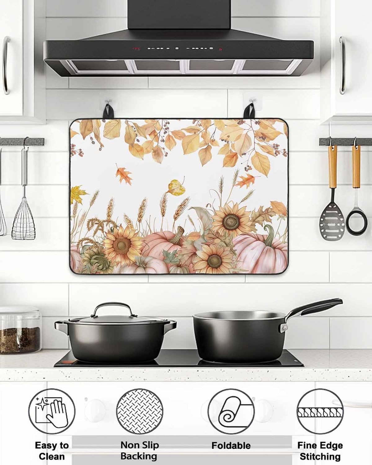 Stove Top Cover for Electric Stove Fall Thanksgiving Watercolor Pink Pumpkins Sunflowers Leaves 31" x 24" Heat Resistance Electric Stove Cover Glass Stove Top Protector Washer/Counter Protector