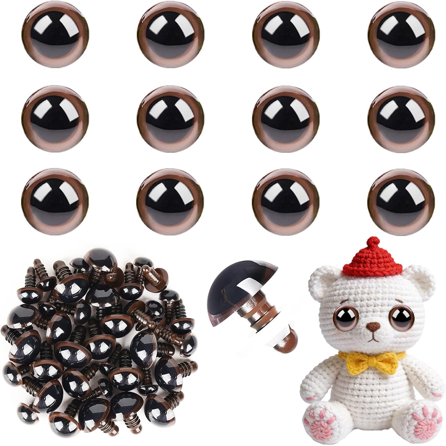 MUCUNNIA 12pcs 40mm 3D Glitter Safety Eyes for Crocheting with Washers Moon Crochet Amigurumi Eyes for Crochet Animals Craft Eyes Doll Eyes Stuffed Crochet Eyes for Crafts Gift for Crochet Lovers