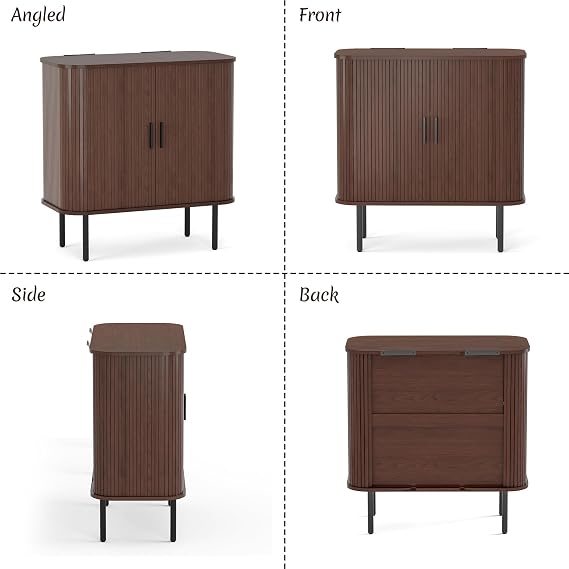 BonVache Sideboard, Buffet Storage Cabinet for Living Room, Kitchen Cupboard with Tambour Sliding Door, Storage Unit for Modern Home Dinning Room,Walnut