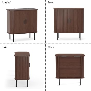 BonVache Sideboard, Buffet Storage Cabinet for Living Room, Kitchen Cupboard with Tambour Sliding Door, Storage Unit for Modern Home Dinning Room,Walnut