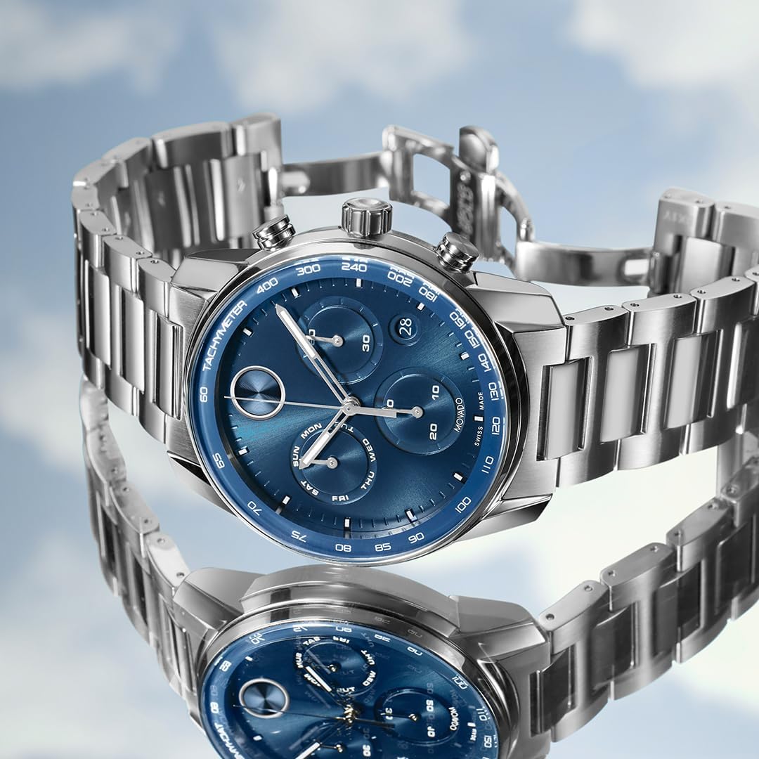 Movado Bold Verso Men's Sport Watch - Swiss Quartz Chronograph Movement, Stainless Steel Link Bracelet - 5 ATM Water Resistance - Luxury Fashion Timepiece for Him - 44mm - Image 4