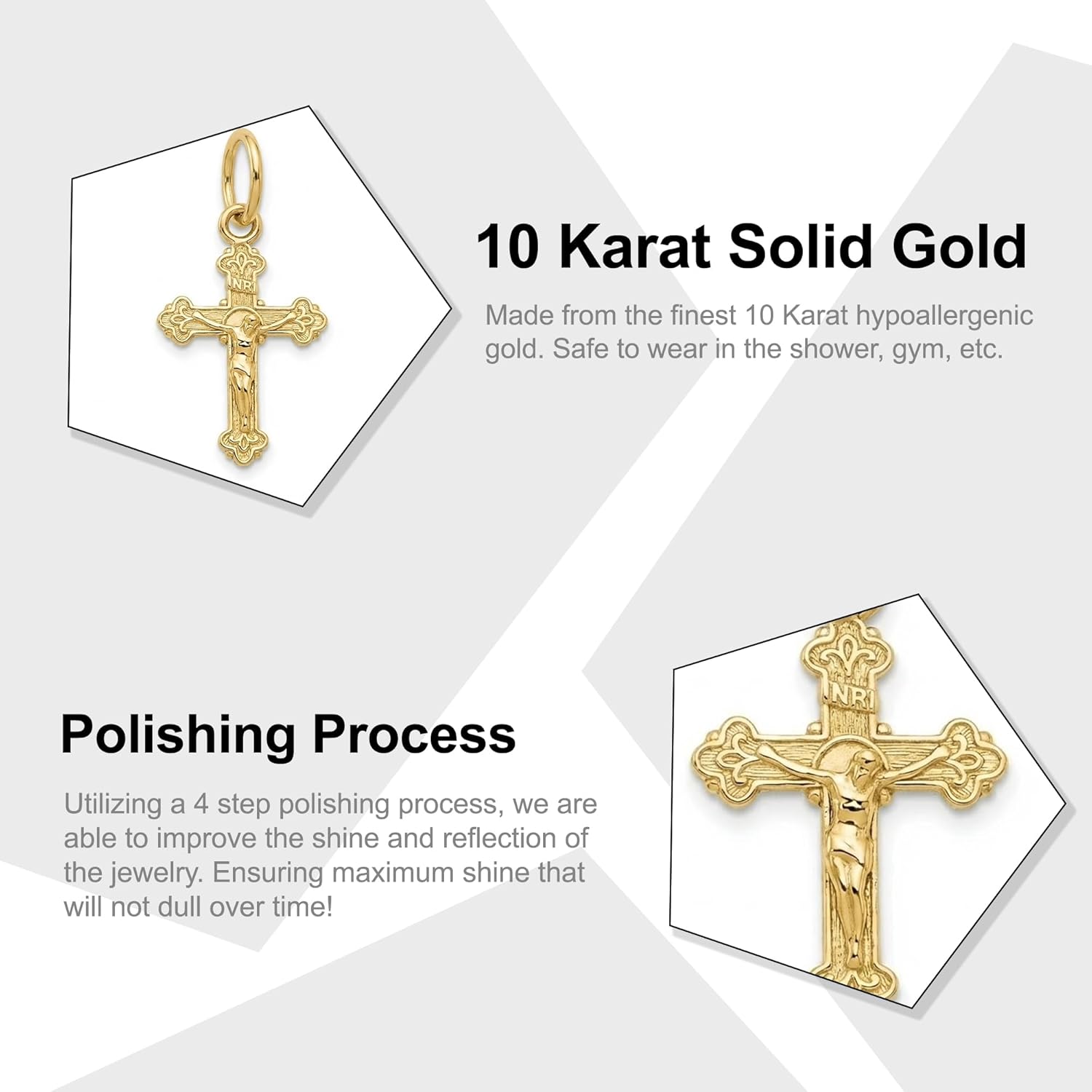 Gold Crucifix Charm - 10 Karat Solid Gold - Cross Charm - Religious Cross Jewelry