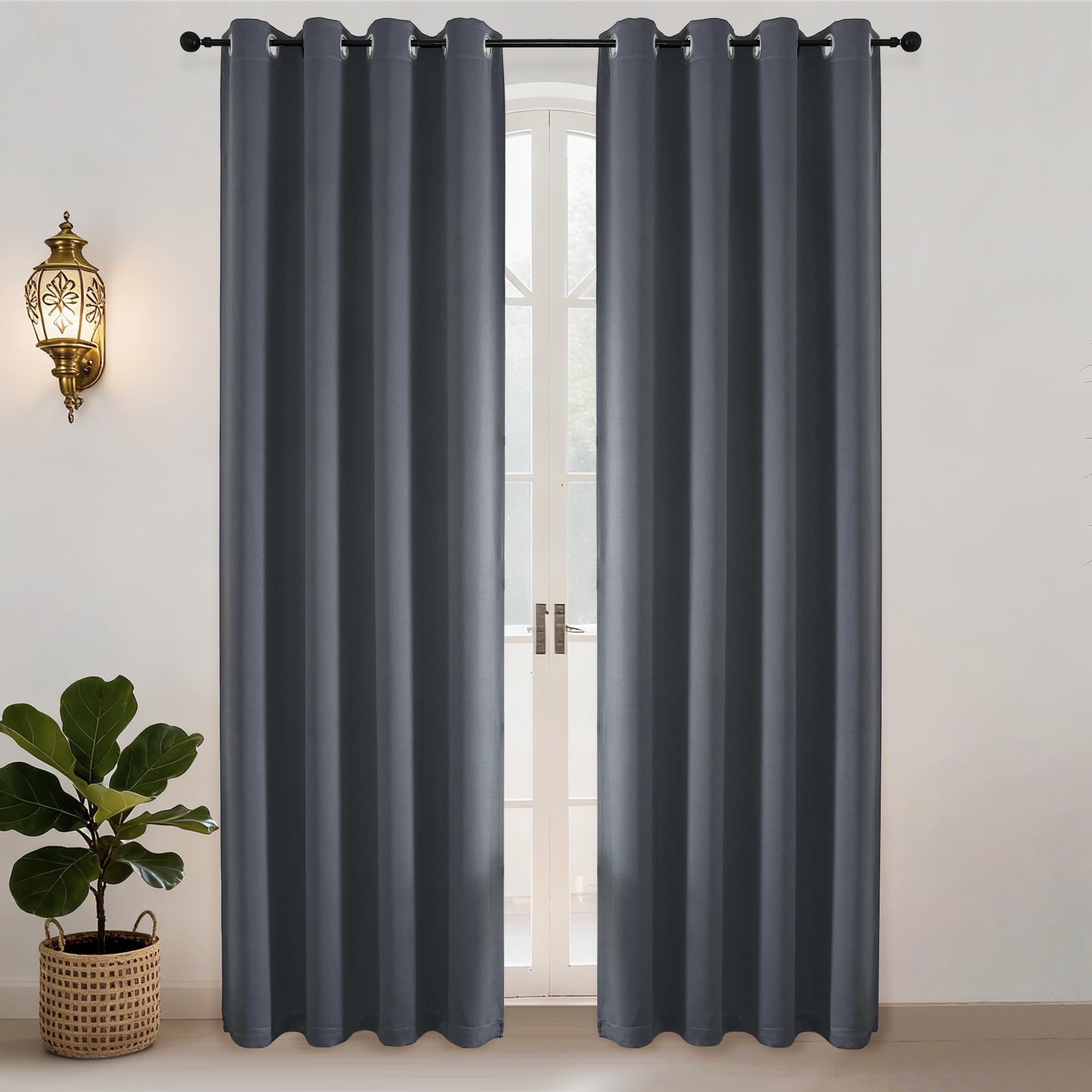 Simplebrand Ava Grey Blackout Eyelet Curtains for Living Room 220 cm Length 2 Panels Set, Solid Thermal Insulated Privacy Window Treatment Curtains Blackout Drapes, W 140 cm x L 220 cm