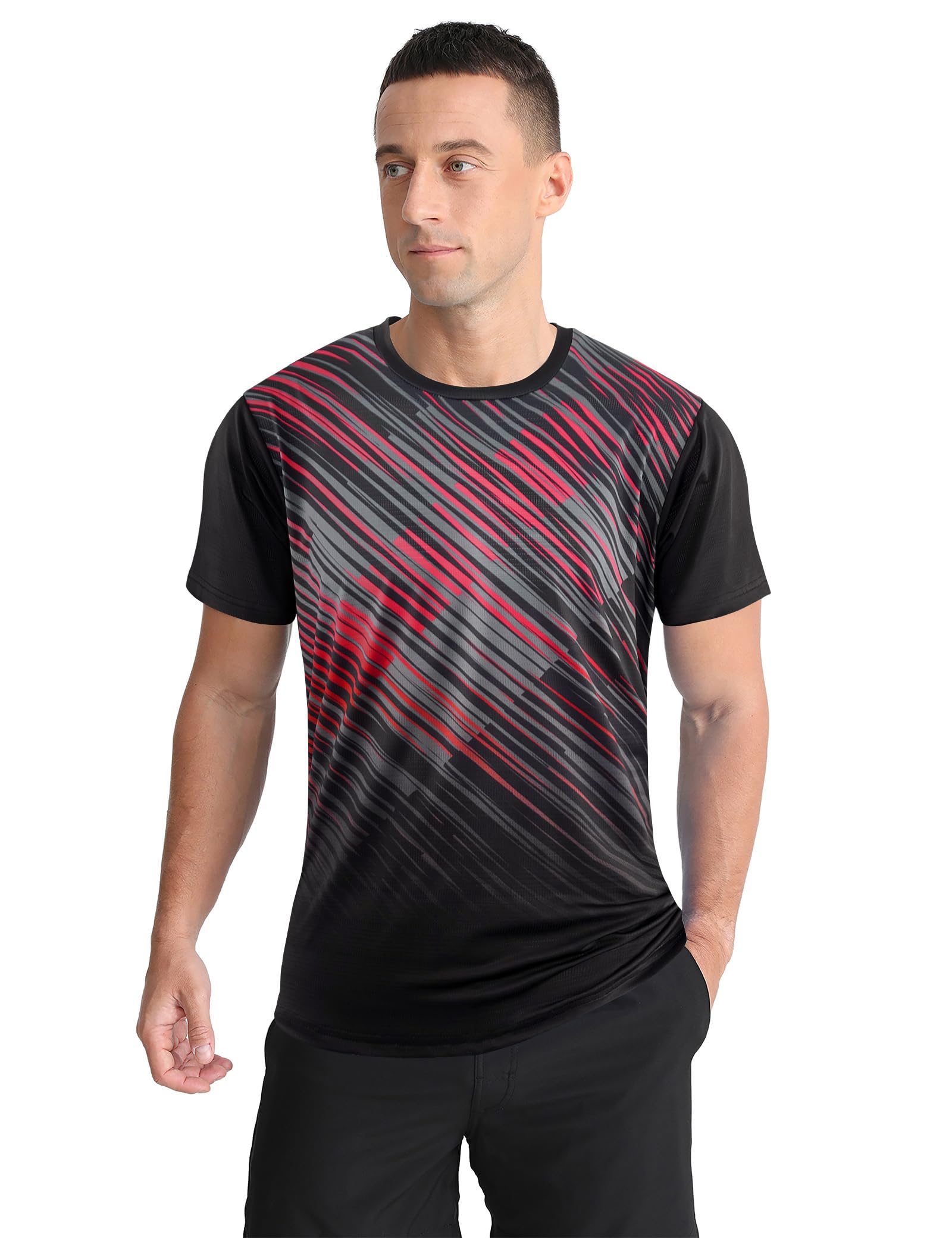 APTRO Camiseta Deportiva para Hombre con Diseño Degradado, Manga Corta, Tejido Elástico y Transpirable para Deportes