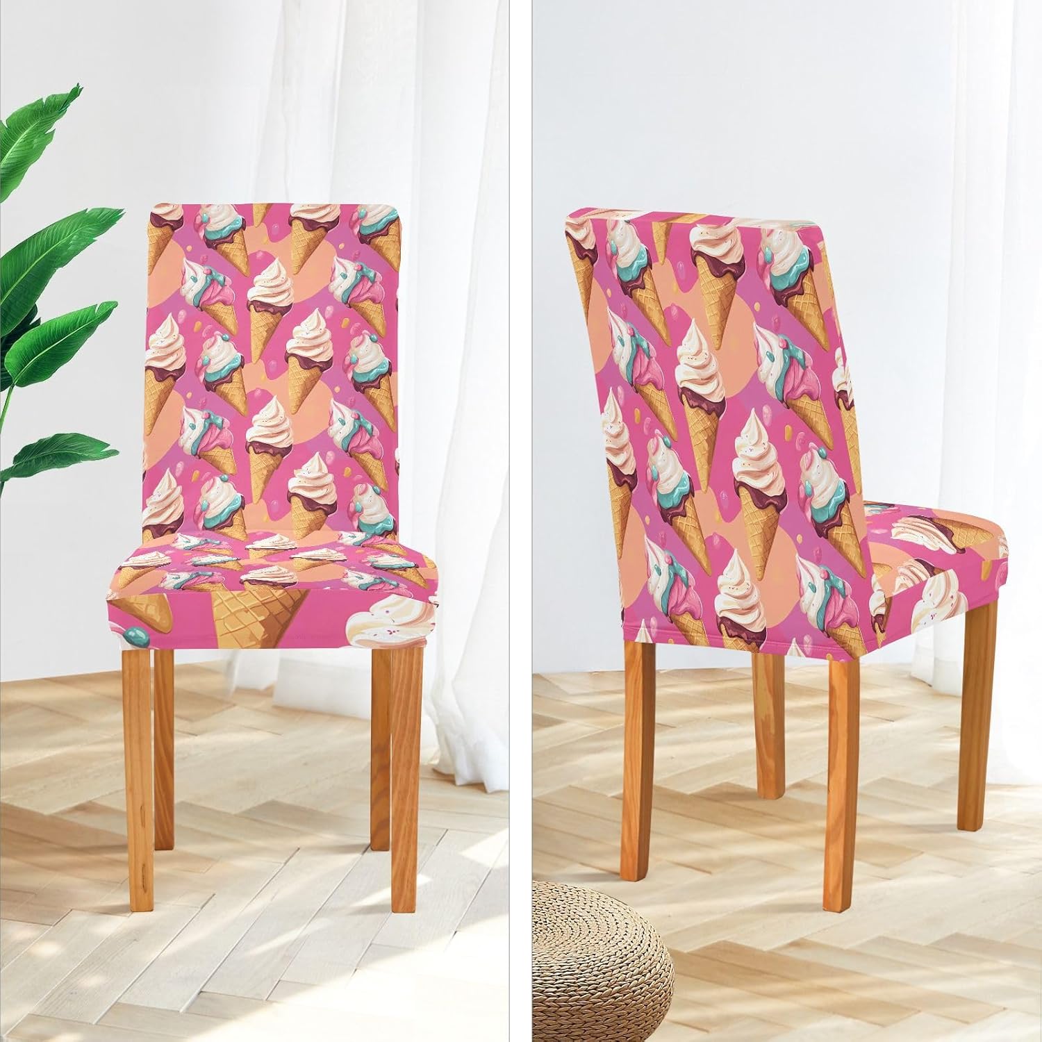 ALAZA Chair Covers for Dining Room, Ice Cream Pink Background Pattern Stretch Chair Cover Sets Chair Protector Removable Washable for Ktichen Restaurant Hotel