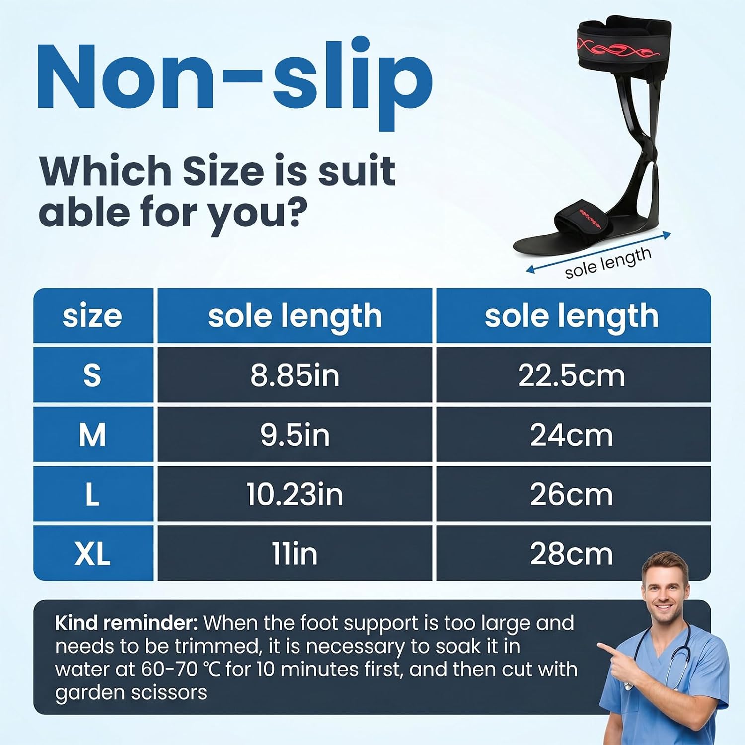 AFO Drop Foot Brace – Lightweight Trimmable Foot Drop Stabilizer for Men & Women, Adjustable Ankle Support for Stroke, MS, Hemiplegia, Fits Inside Shoes for Easier Walking (Medium, Left)