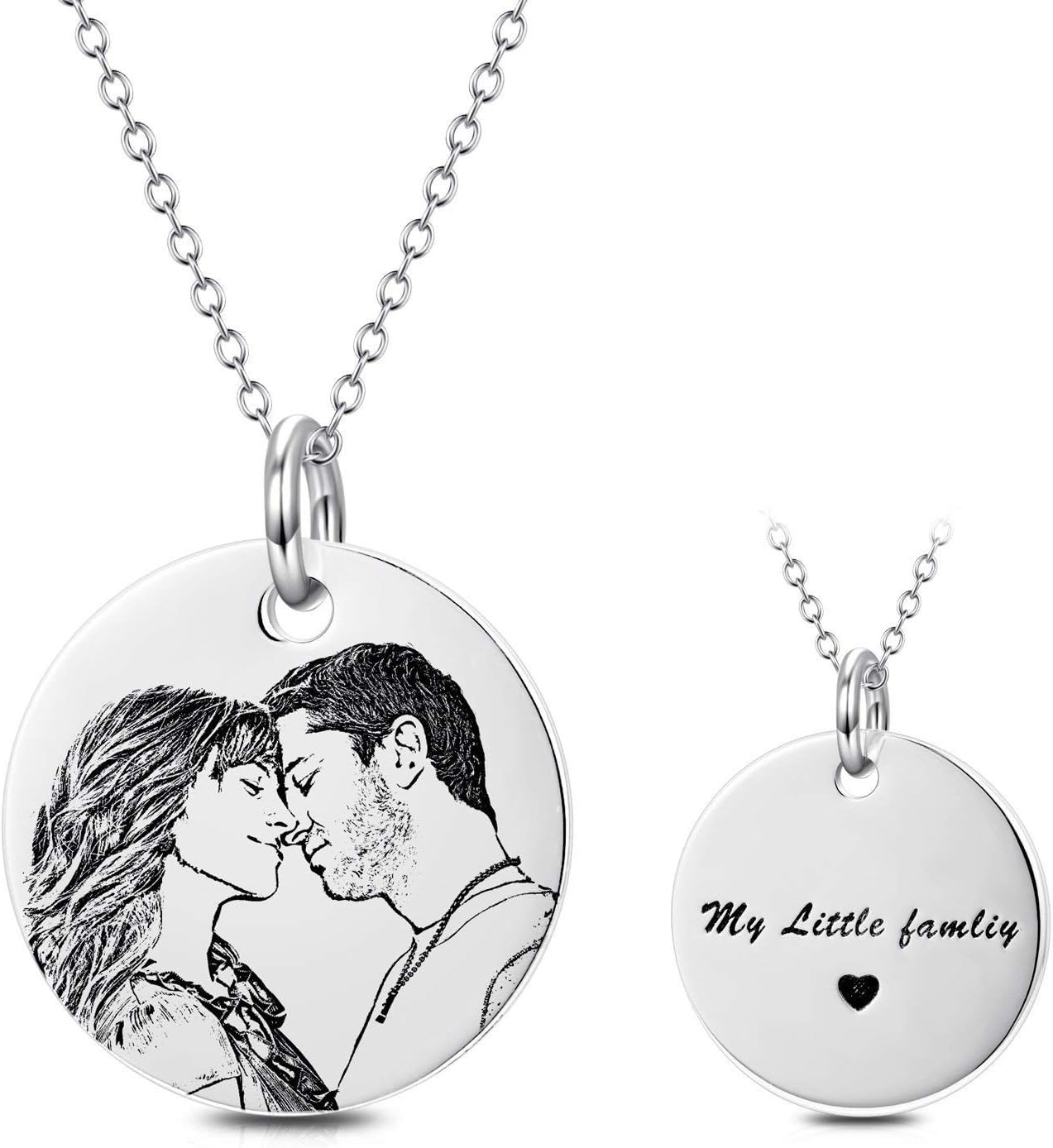 LONAGO Personalized Photo Necklace 925 Sterling Silver Custom Heart Engraved Picture Image Necklace Pendant Gifts for Mom Women