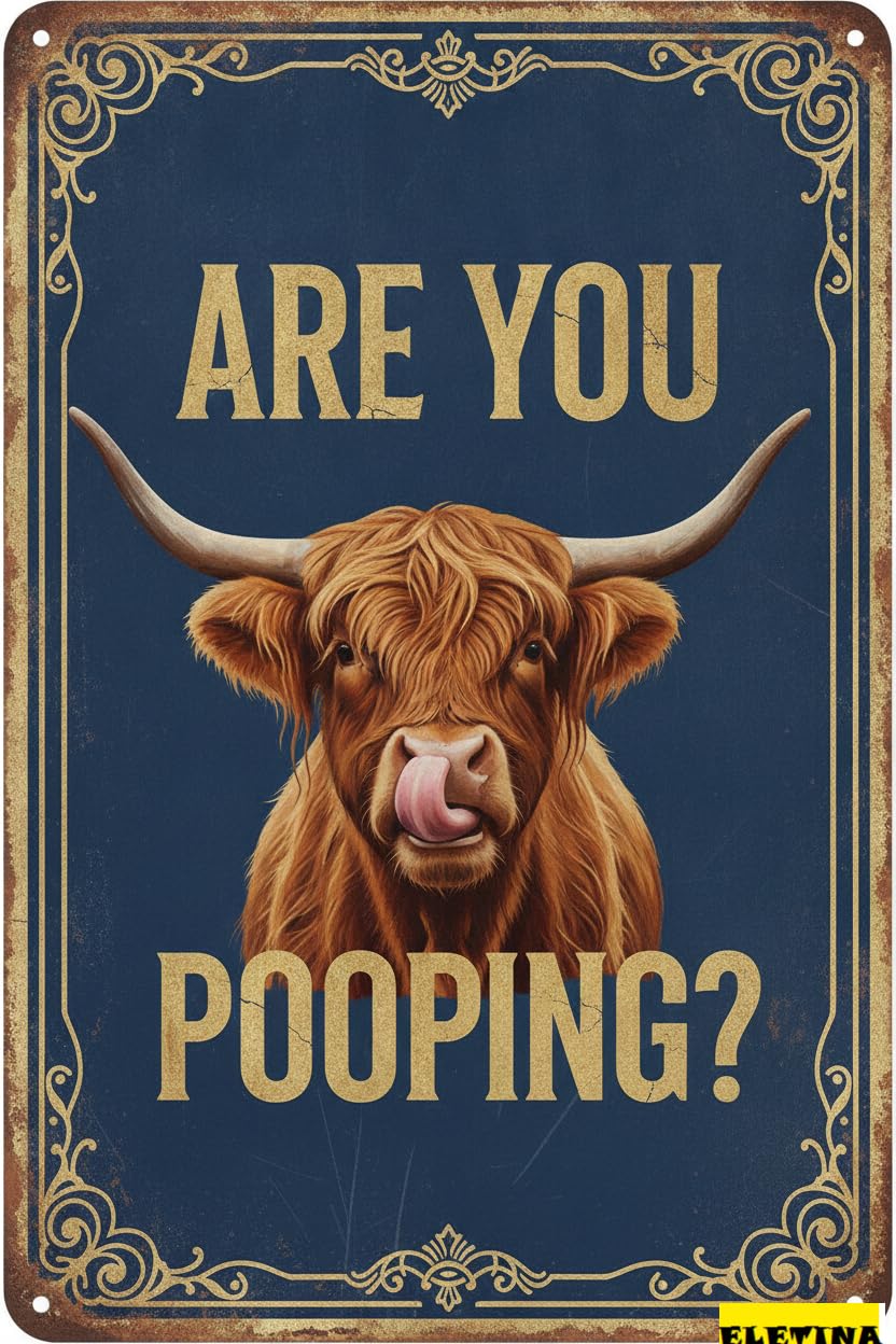 Are You Pooping Cow Bathroom Tin Sign, 12x8 Inch Decor