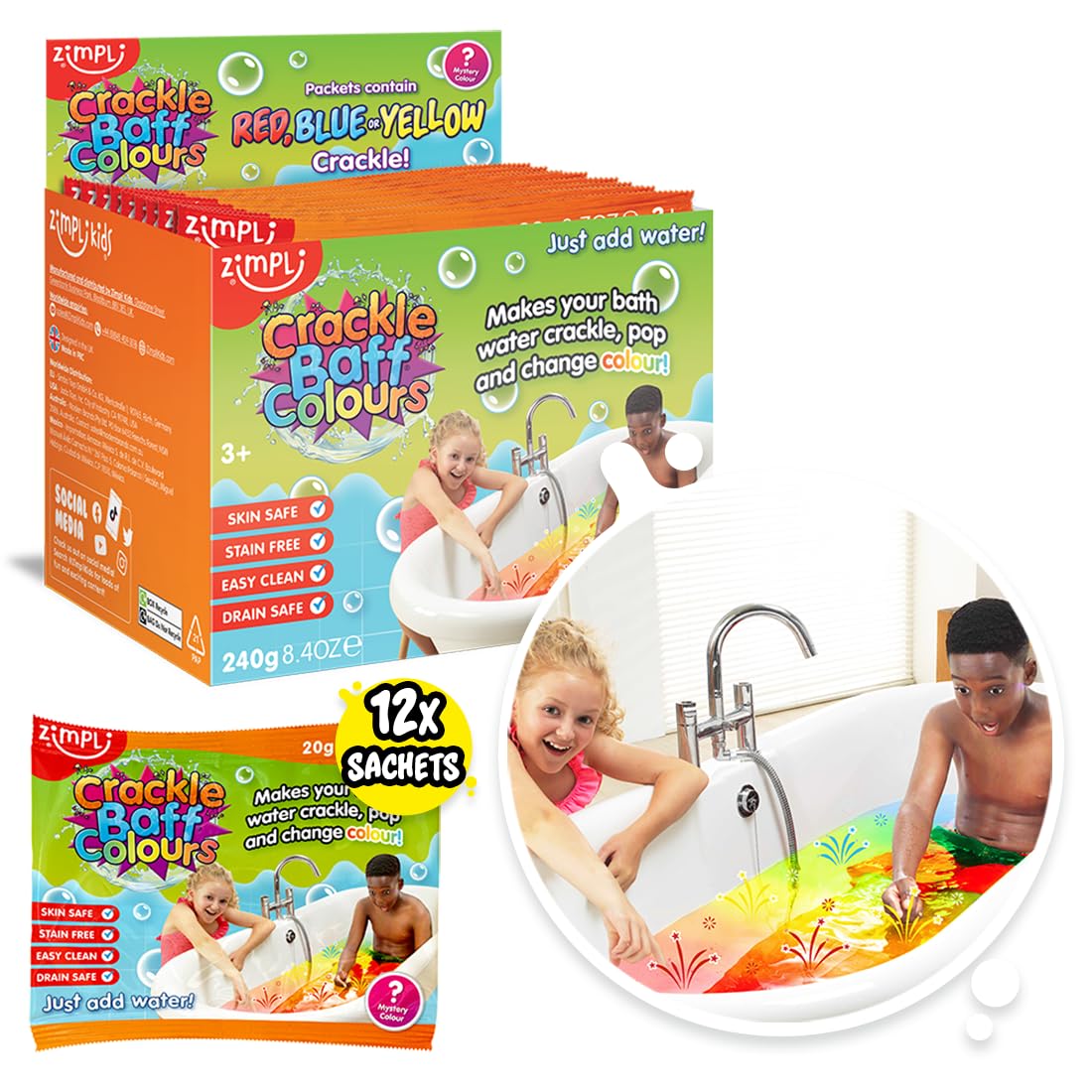 Zimpli Kids12 Use Crackle Baff Stocking Filler Foil Bags from, Magically Makes Your Water Crackle, Pop and Change Colour, Xmas Party Fillers Favours, Birthday Gifts Presents for Children