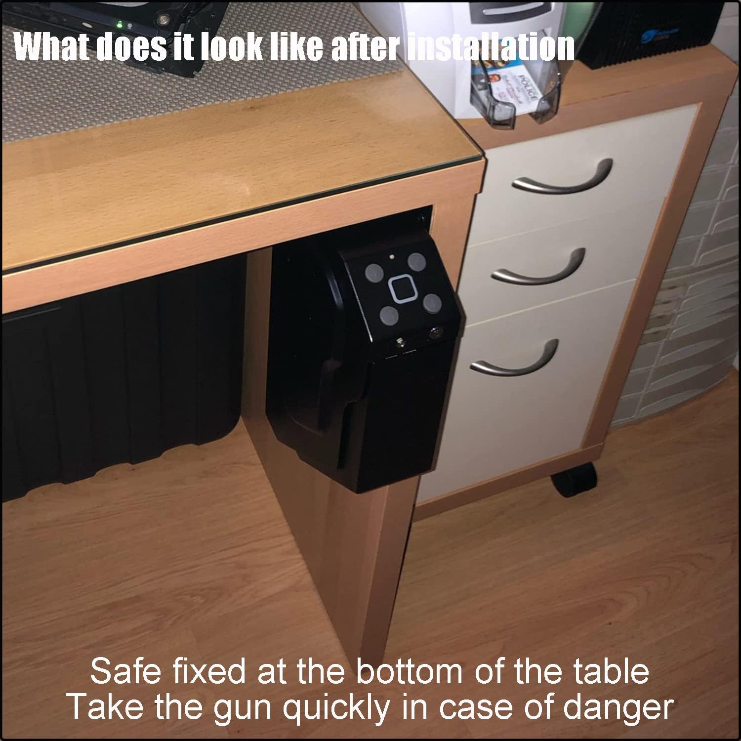 Biometric Gun Safe for Pistols, Auto Sliding Door Hand Gun Safe for Pistol -with Fingerprint Pin Code Key Access, Pistol Safe with Biometric Fingerprint for Nightstand Desk Bed Side Truck