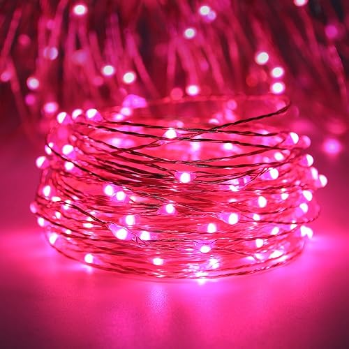 Miniatura 5 de ER CHEN Paquete de 2 luces USB regulables, 33 pies, 100 luces LED de color blanco cálido y rosa que cambian de color con control remoto y