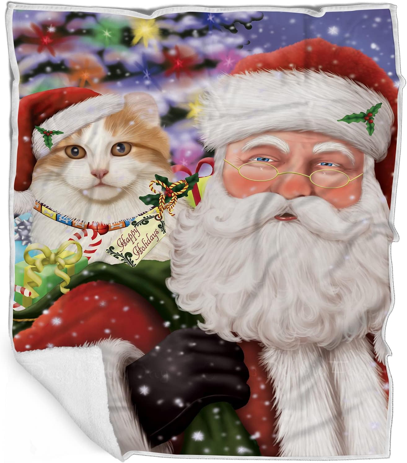 Doggie of the Day American Curl Cat Blanket - Christmas Santa Carrying Presents - Super Soft & Warm Pet Theme for Sofa or Bed, Warm Fleece, Sherpa or Woven Material, BLNKT160009 (50x60 Sherpa)