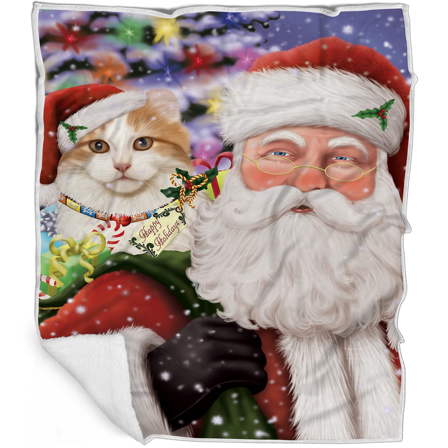 Doggie of the Day American Curl Cat Blanket - Christmas Santa Carrying Presents - Super Soft & Warm Pet Theme for Sofa or Bed, Warm Fleece, Sherpa or Woven Material, BLNKT160009 (50x60 Sherpa)