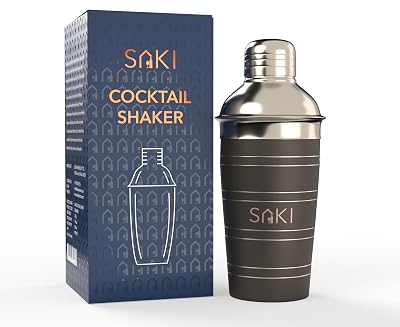 SAKI Stainless Steel Ring Design Cocktail Shaker with Strainer Gun Metal - 500 ml