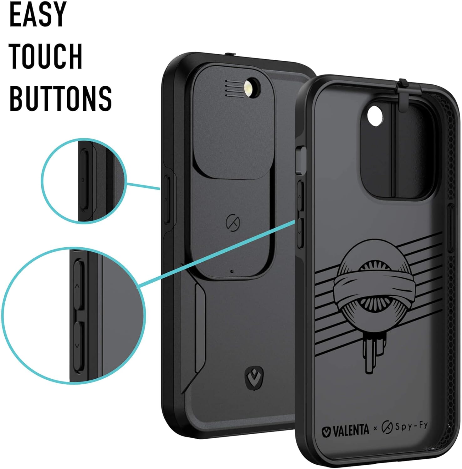 iPhone 14 Pro Privacy Case with Camera Covers Front and Rear | Protect Your iPhone and Privacy | 6-Foot Drop Proof | 6,1 Inch | Camera Protection by Valenta Black