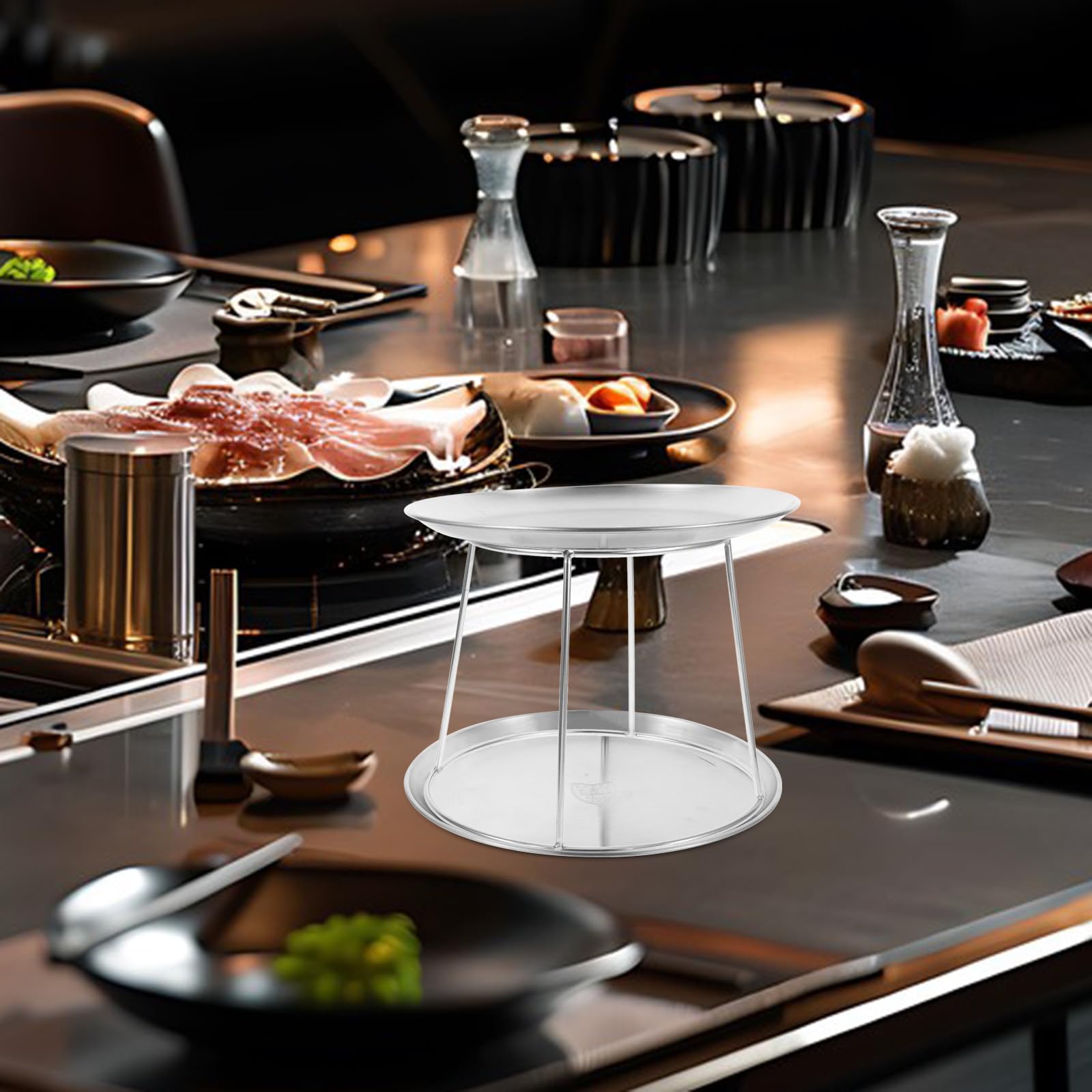 Juego de 3 platos de acero inoxidable de doble capa, soportes de exhibición de mariscos y bandeja de alimentos para restaurante buffet, equipo comercial de servicio de 17 a 23 cm