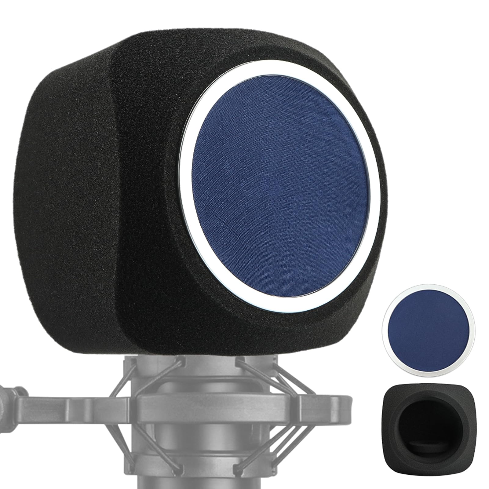 Escudo de aislamiento de micrófono profesional con filtro pops, filtro de micrófono de reflexión para estudios de grabación, espuma absorbente de sonido para reducción de ruido y reflexión (color: