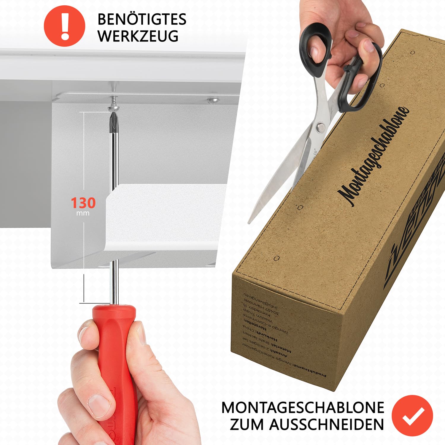 iVengo XL Kabelkanal TÜV-geprüft 2x50cm Kabelmanagement Schreibtisch 2er Set Weiß