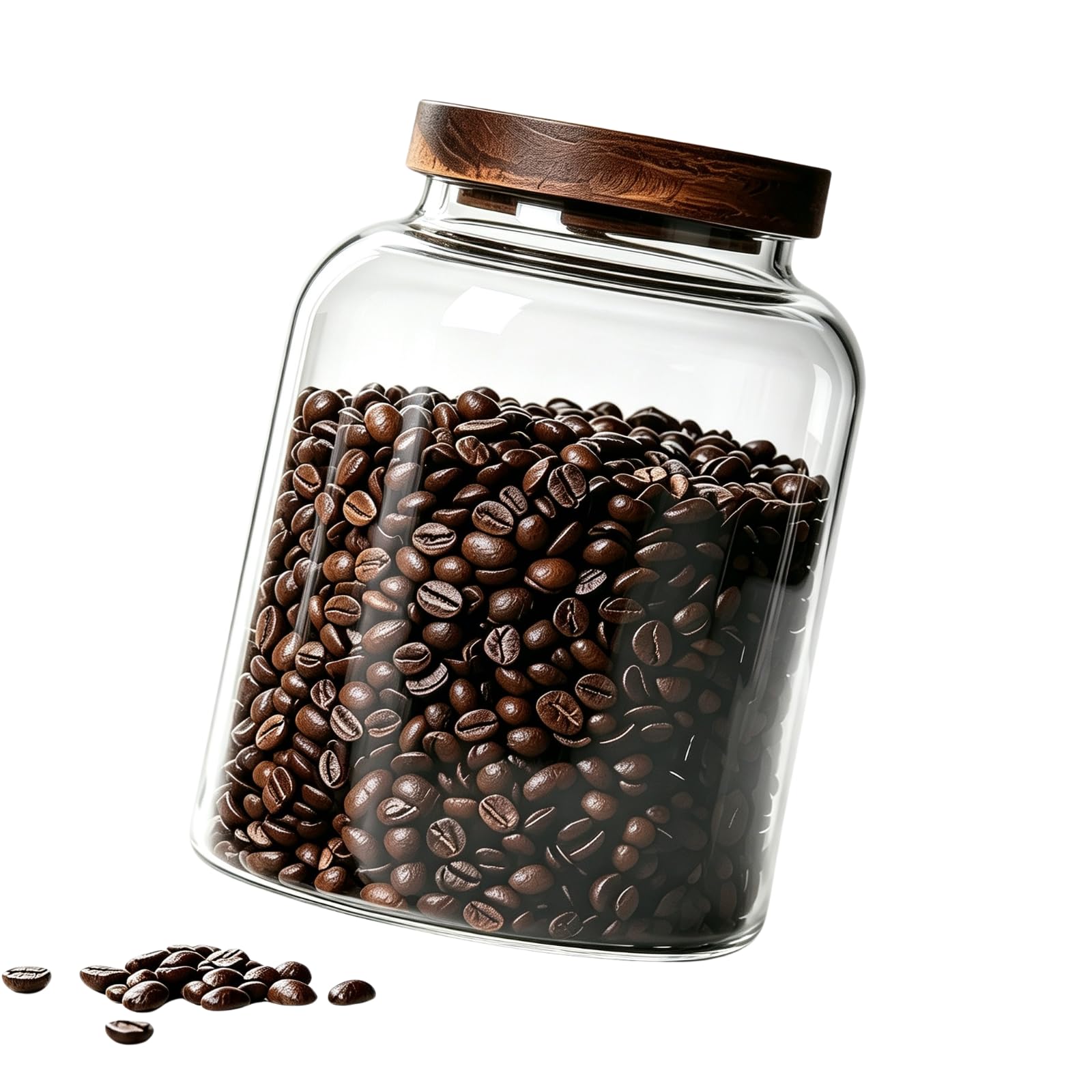 ANMOO 2000ml Airtight Glass Storage Jar with Wooden Stackable Lid