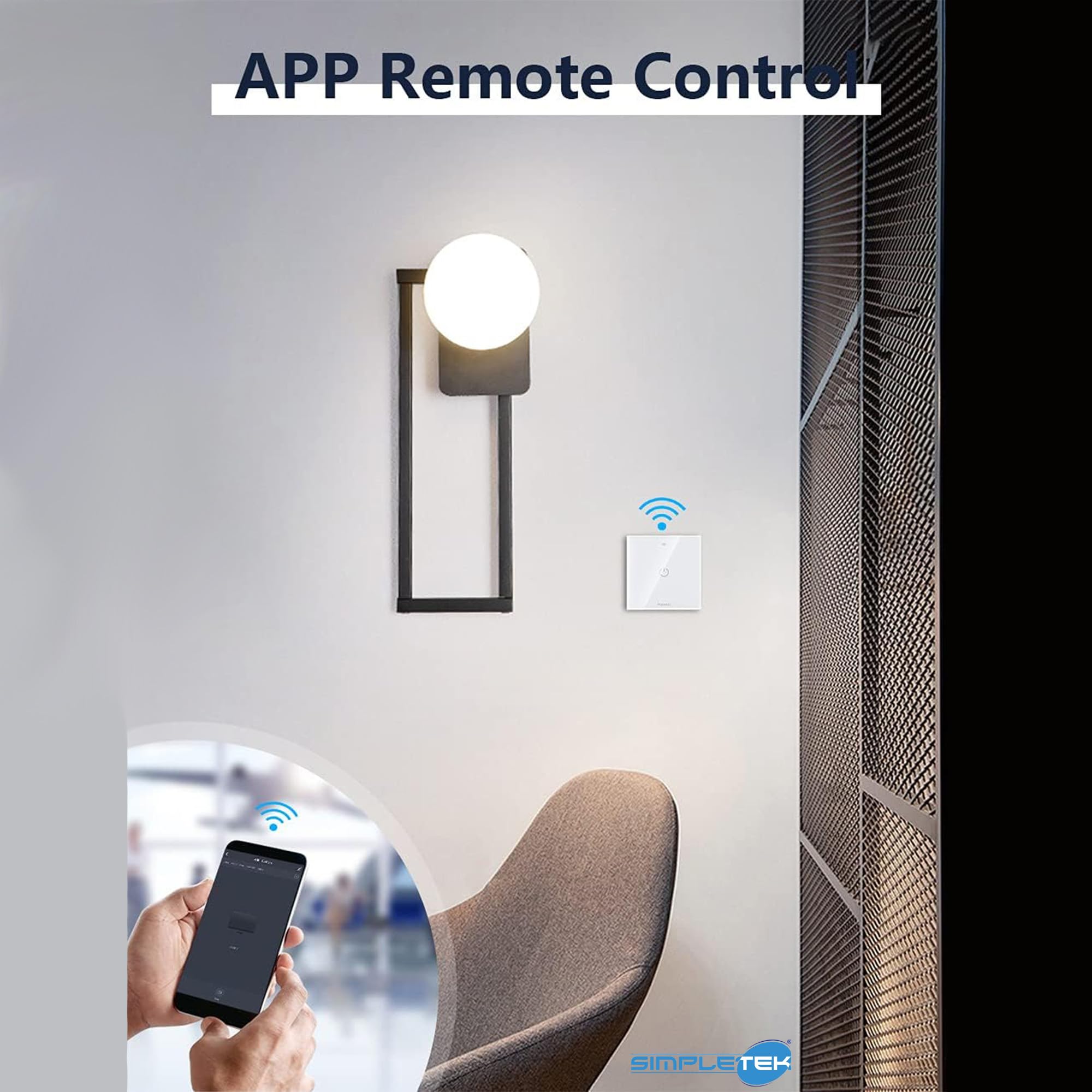 SIMPLETEK - Smart Wi-Fi Unterputz-Lichtschalter - Kompatibel mit Sprachassistenten - App-Fernbedienung und Timer-Funktion