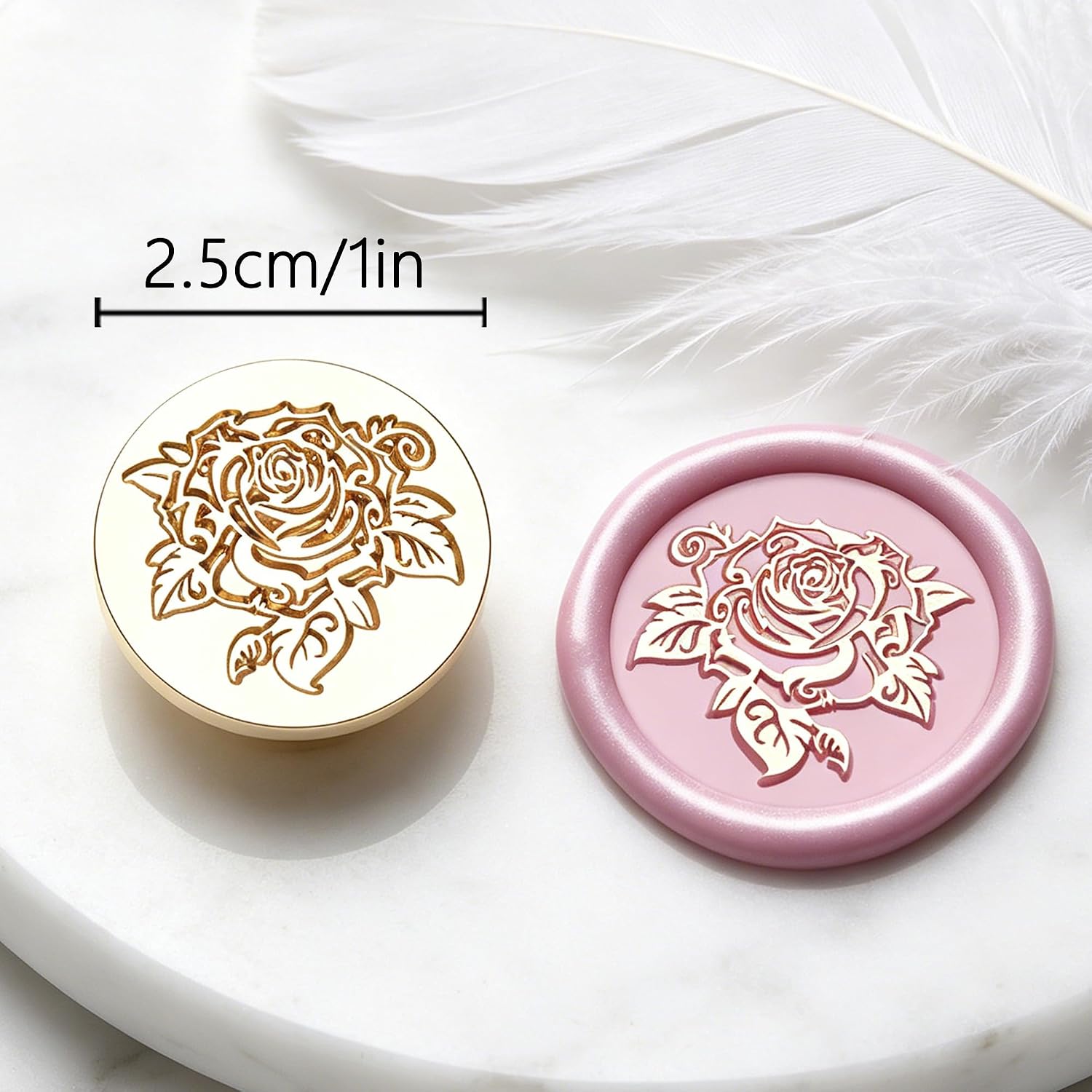 Wax Seal Stamp, Wax Seal Kit with Solid Brass Rose Pattern Seal Stamp Head 0.98 Inch Round & Pink Bubble Handle, Sealing Wax Stamp for Wedding Invitations Envelopes Gift Wrapping DIY Crafts