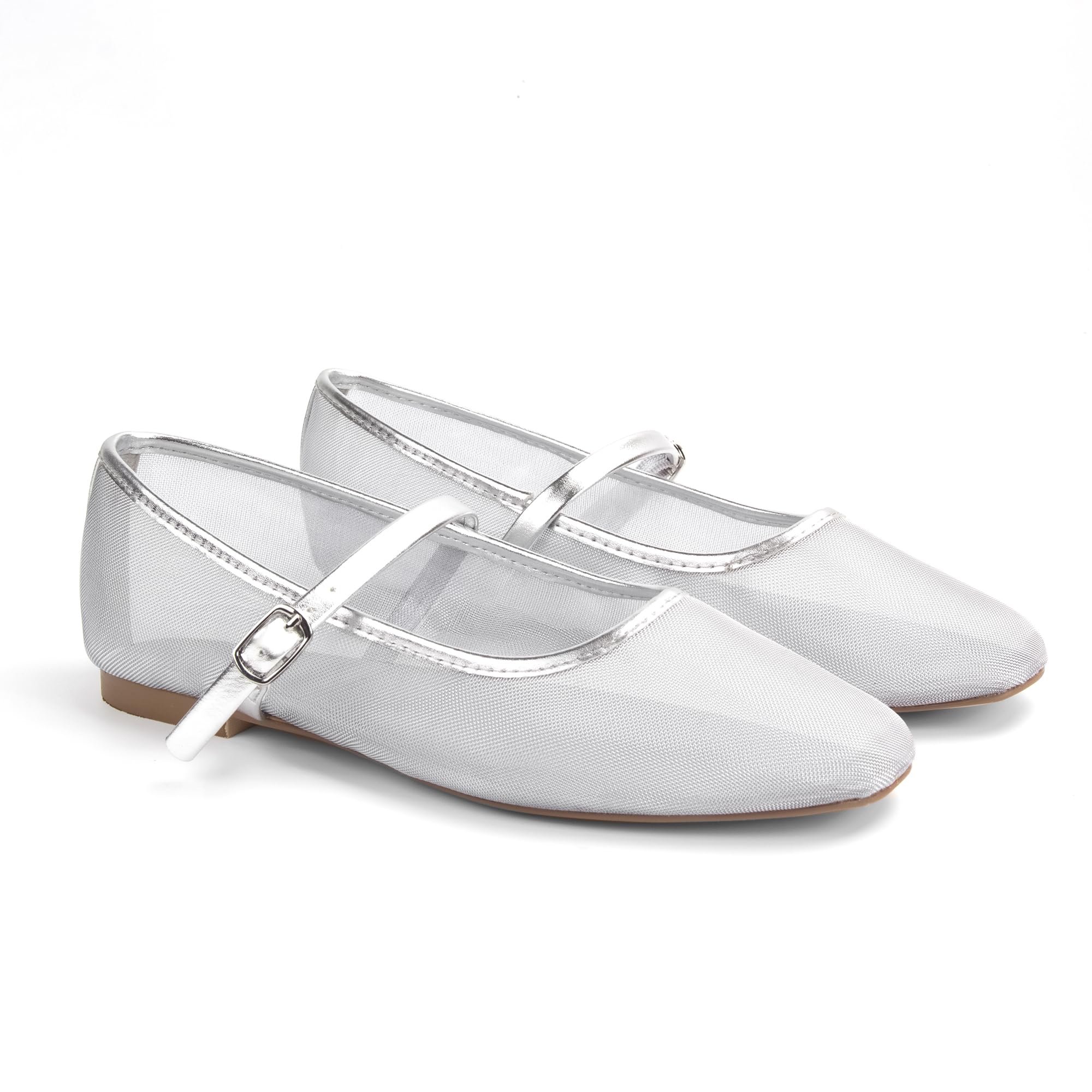 NIEARDAN Mesh Ballet Flats Square Toe Mary Jane Flats Buckle Women Comfy Causal Dress Shoes