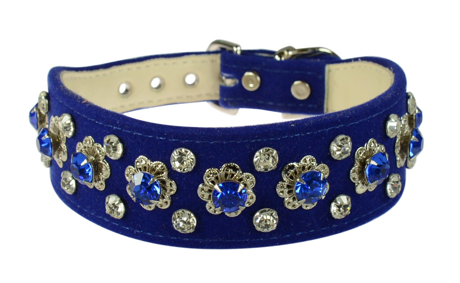 Collier dandy en velours bleu taille 14 accessoire chic chien et chat