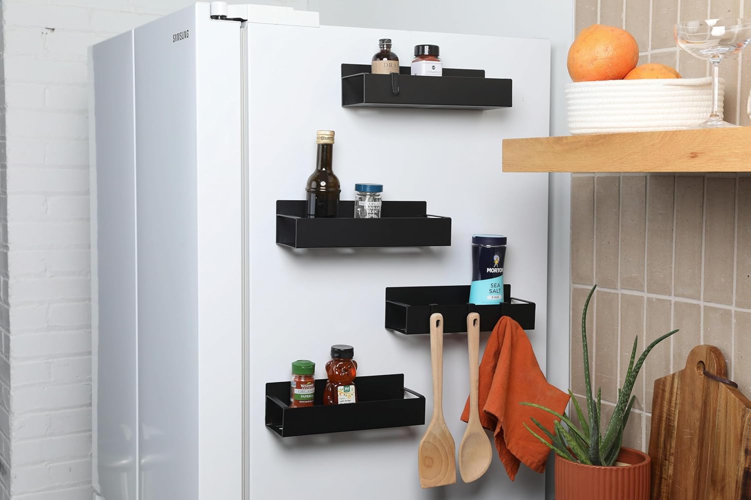 Harmoni Home and Kitchen Spice Rack Organizers For Fridge Pack of 4 Black