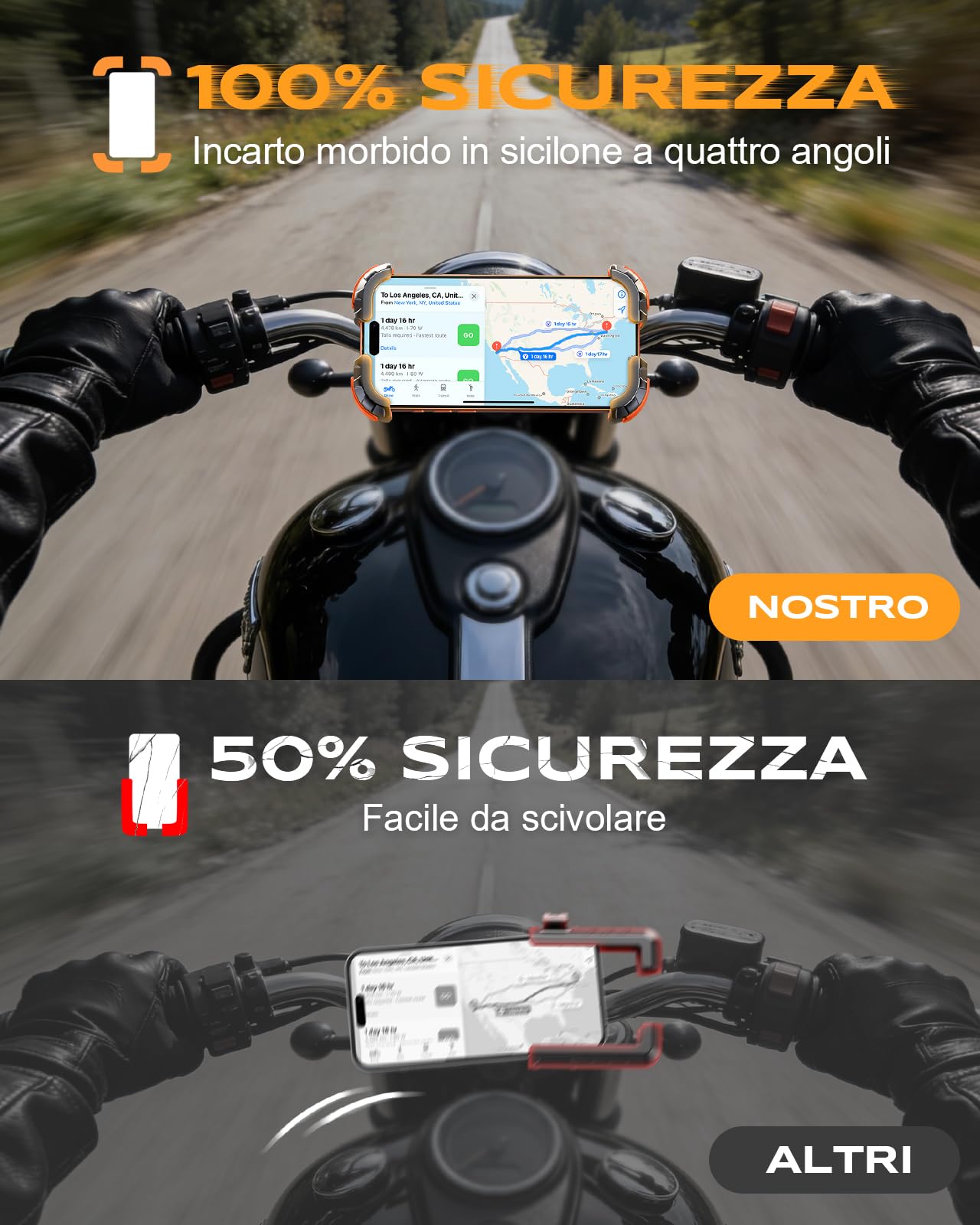 Babacom Porta Telefono Moto Antivibrazione con Ammortizzatore e Clip di Installazione Rapida, 1S Blocco Rapido Supporto Telefono per Bici/ATV/Scooter, Porta Cellulare Moto per 4,7-6,8" Smartphone