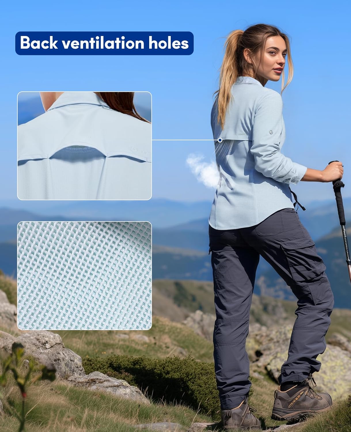 Haimont Women's Travel Hiking Fishing Button Down Shirt, UPF 50+ UV Long Sleeve Sun Shirts for Outdoor Camping Sailing