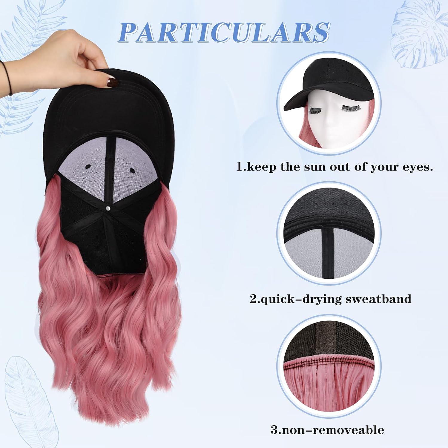 AISI QUEENS Hat Wig Hat with Hair Attached for Women Cap with Hair Attached for Women Baseball Cap Wig Extensions Short Wave Synthetic Adjustable for Daily Use（14inch）