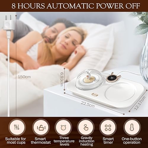 Miniatura 2 de Calentador de taza de café, calentadores eléctricos de bebidas para oficina, escritorio en casa con aromaterapia y luz nocturna, 3 ajustes de