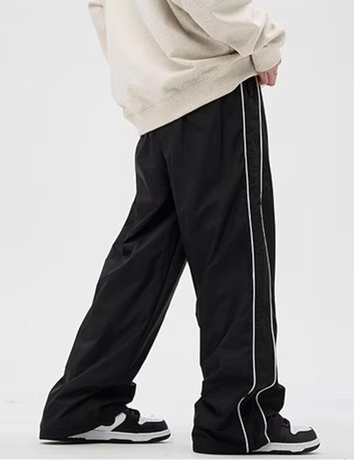 FCOOLYEET Mens Straight Leg Sweatpants Y2k Baggy Track Pants Drawstring Striped Sweatpants Cool Parachute Pants Streetwear - Image 5