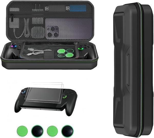 PhyiFlbey For ASUS ROG Xbox Ally X 用 ケース【3in1】収納ポーチ 軽量 全面保護 防塵 防汚 擦れ防止 防水 ゲームハンドヘルド ハードシェルカバー 対応 充電器などのアクセサリーを収納可能 持ち運び便利 EVA収納ケース+親指キャップ+強化ガラスフィルム - 1