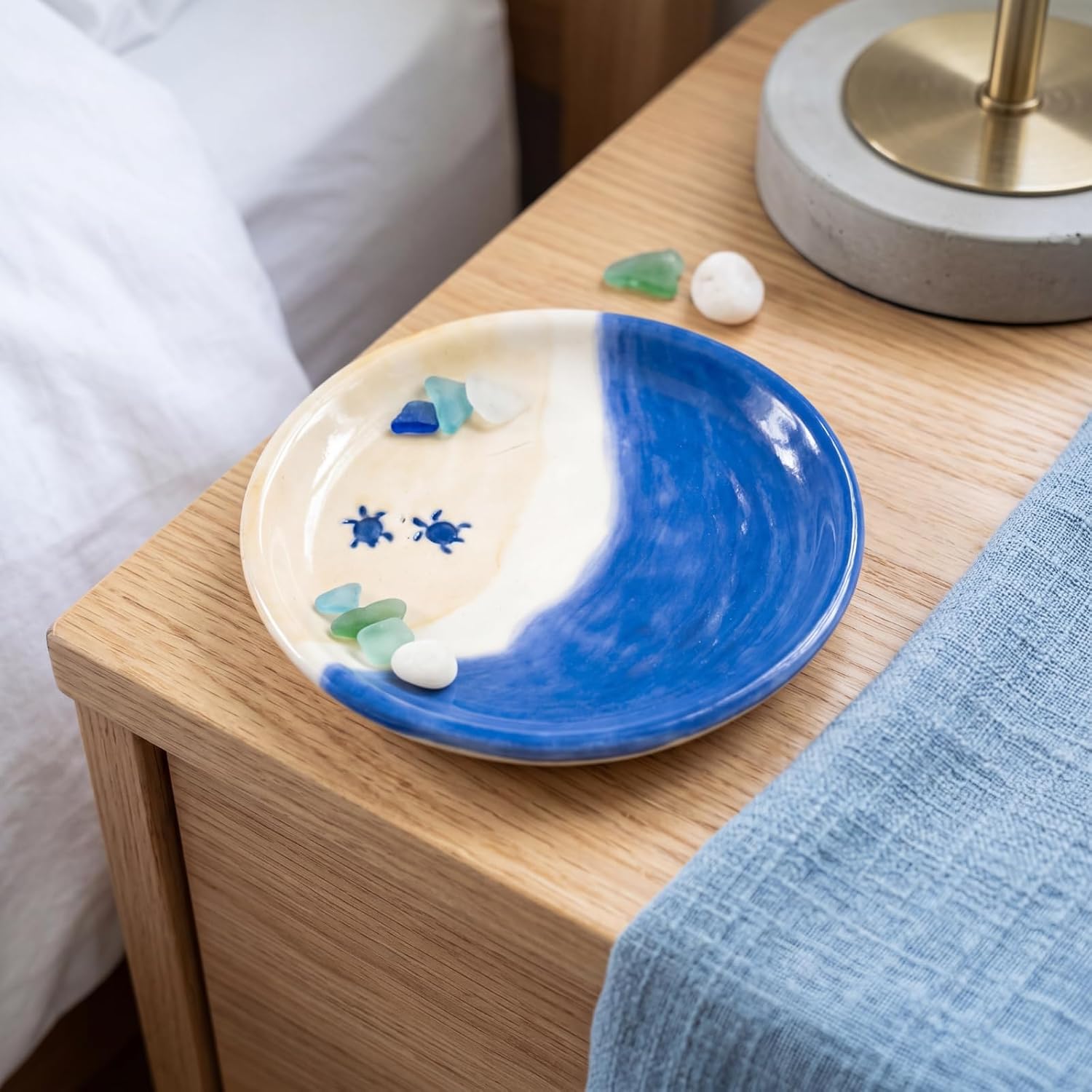 Tondiamo Sea Turtle Ceramic Jewelry Dish, Coastal Ocean Theme Trinket Tray, Blue Ring Holder, Decorative Vanity Jewelry Organizer for Ring Earring Bracelet, Gift for Mother's Day Women Home Decor