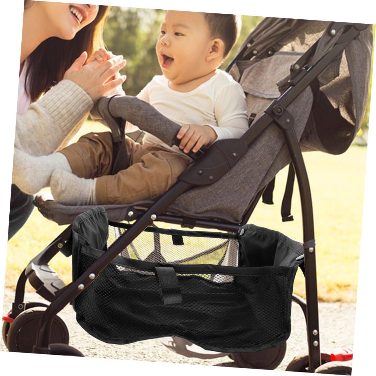 Ciieeo 2pcs Under Stroller Storage Basket Organizer Large Capacity Stroller Bag for Diaper Towels Essentials Wagon and More