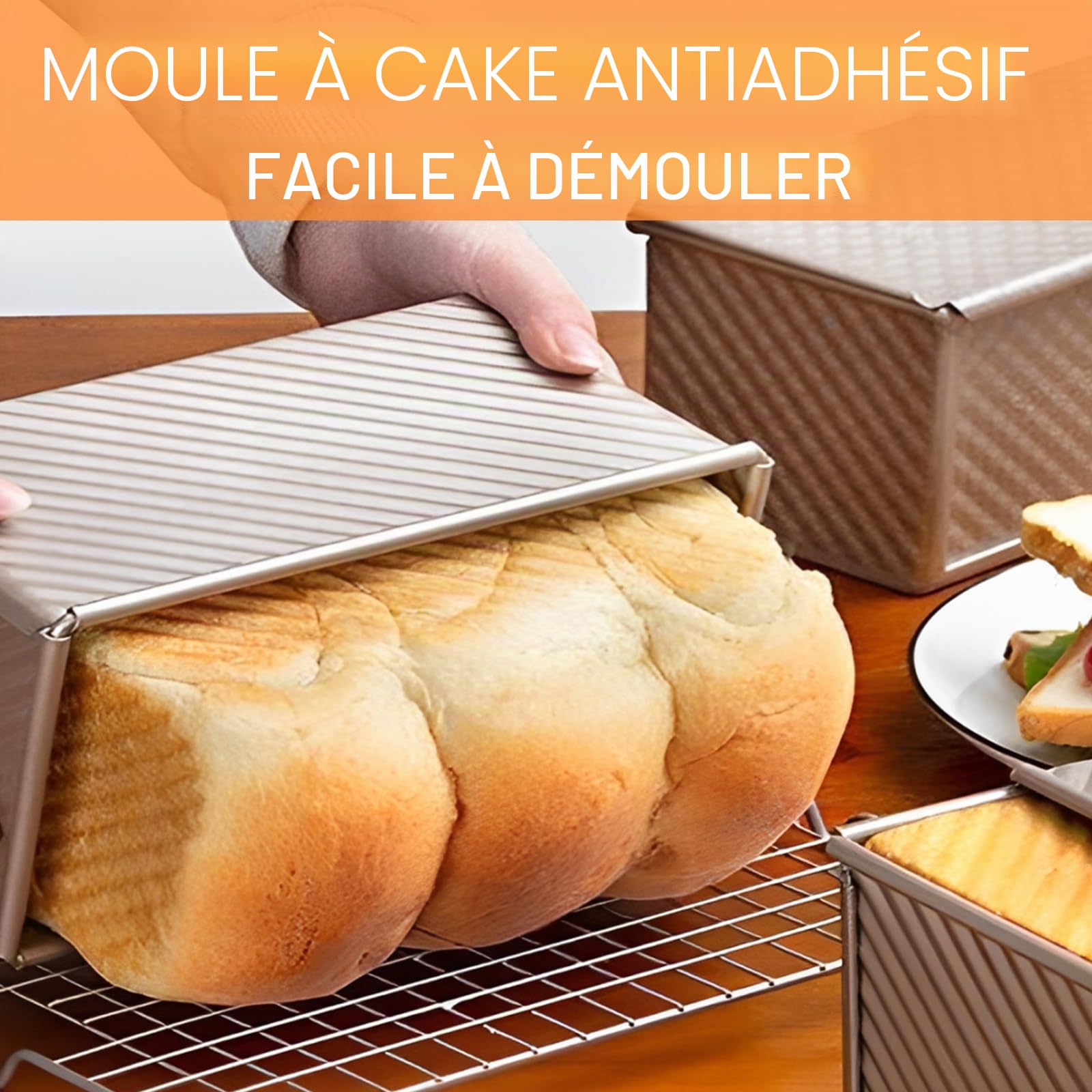 Moule Pain de Mie avec Couvercle, 1000g Moule à Pain de Mie en Acier au Carbone, Anti-adhésif, avec Trous d'Aération pour Toasts, 32x12x11,5cm