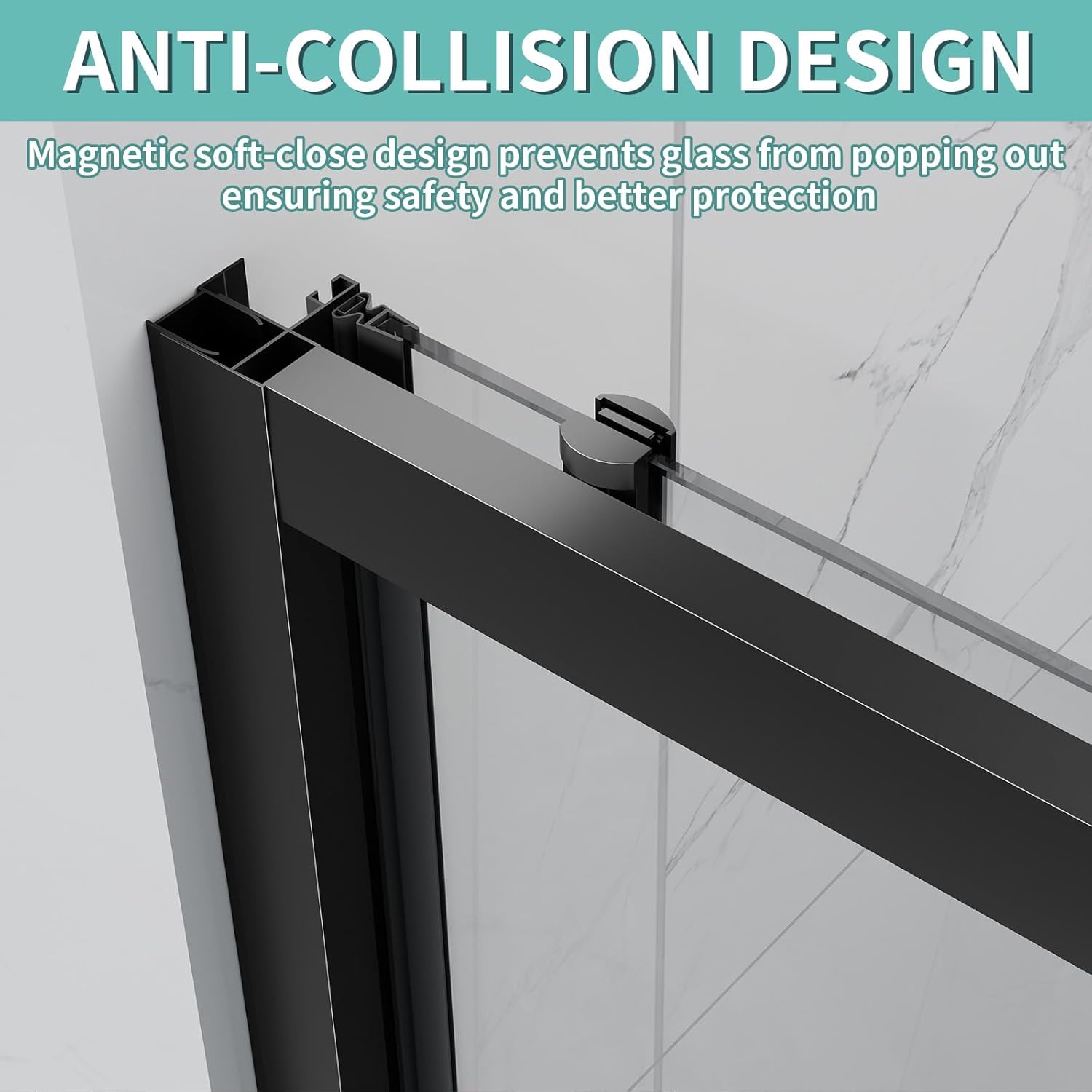 Framed Sliding Shower Door, 56-60" W x 74" H Sliding Shower Glass Door with SGCC Easy to Clean Tempered Glass, Dual Nano Coated, Single Sliding Door for Walk-in Shower Bathroom - Matte Black
