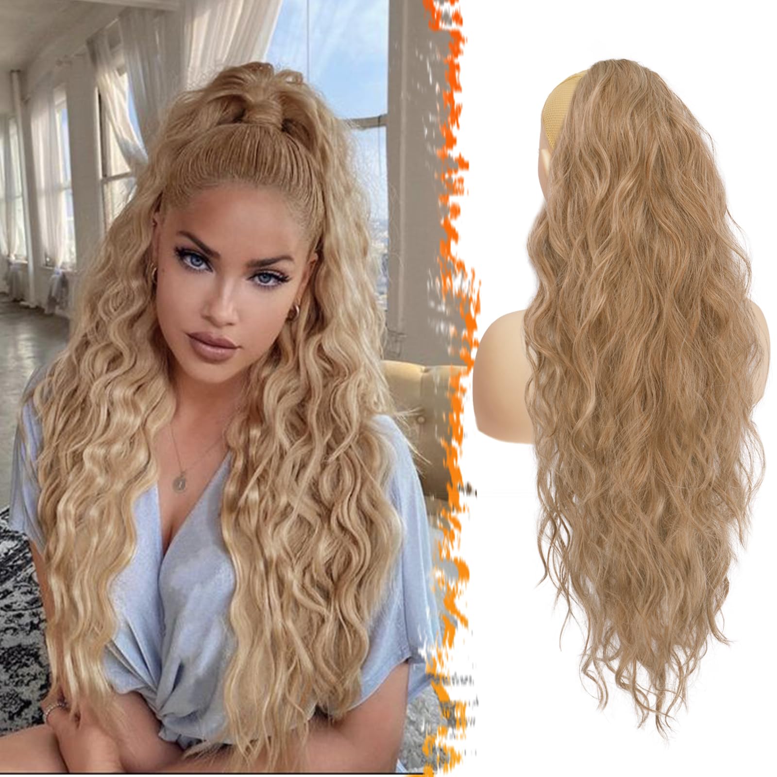 Synthetic Hair Ponytail Extensions 26in Wavy Drawstring Long Curly Women Amazon.com : FREEMEIGE Ponytail Extension, 26 Inch Long Wavy  main image 2