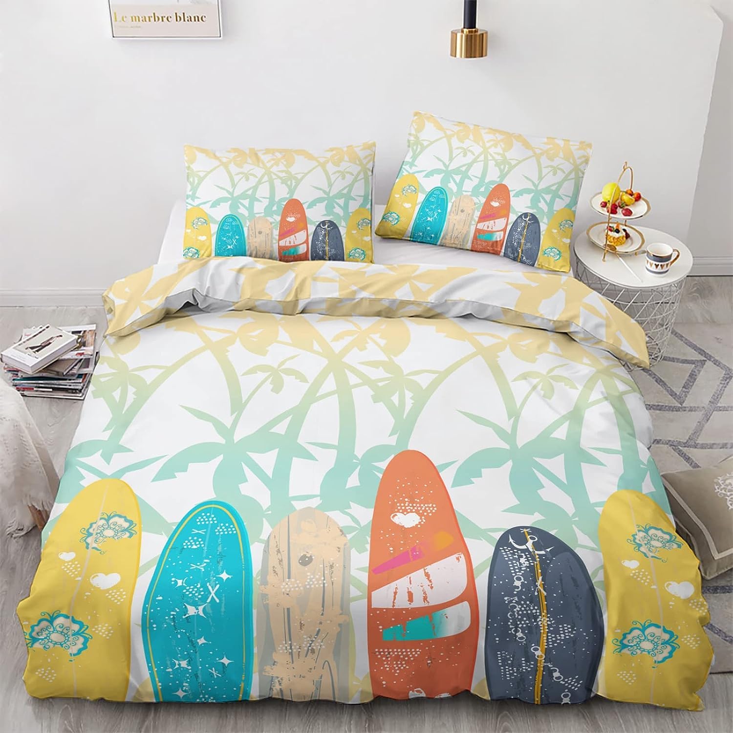 Housse de Couette 220x240 Surf Hawaii en Microfibre avec 2 Taies d'Oreiller