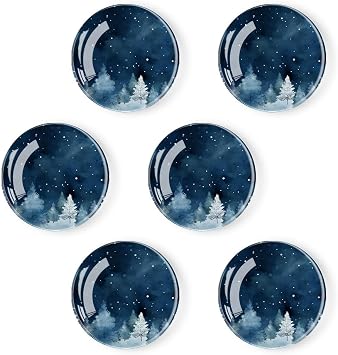 6 Pcs Glass Fridge Magnets, Cute Fridge Magnet Sticker, Heavy Duty,Winter Pine Trees and Snowfall Cute