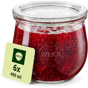 Weck 480 ml Jars - Set of 6 with Lids - Tulip Shape - Robust, Stackable Preserving &amp; Preserving Jars - Ideal for Meal Prep, O