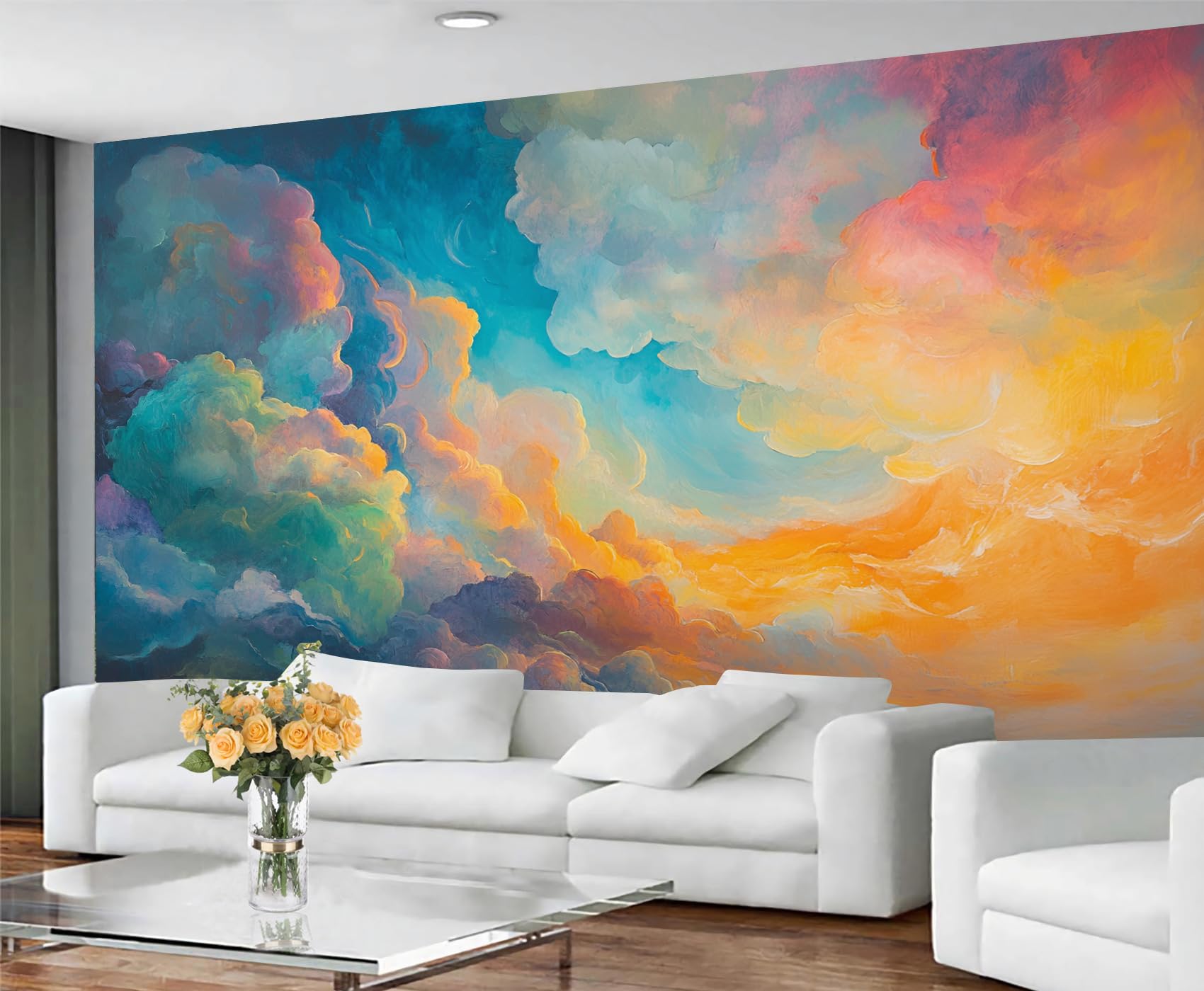 GIVLWF Cloud Wallpaper, Color Sky Self Adhesive Wallpaper for Living Room, Elegance Clouds Wall Paper for Bedroom, Sky Cloud Wall Mural, Landscape Large Mural & Room Decor