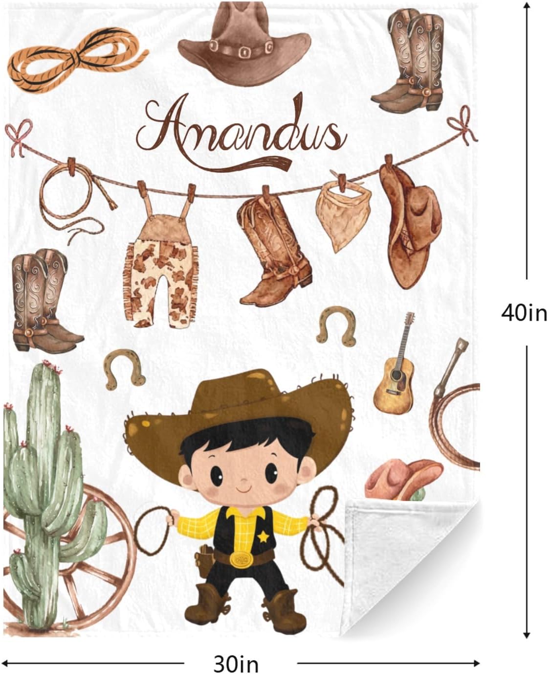 Personalized Baby Blanket,Rodeo Cowboy Wild West Custom Nursery Swadding Blankets 30x40 Inches for Baby Boy Girl with Name Baby Shower Birthday Gift