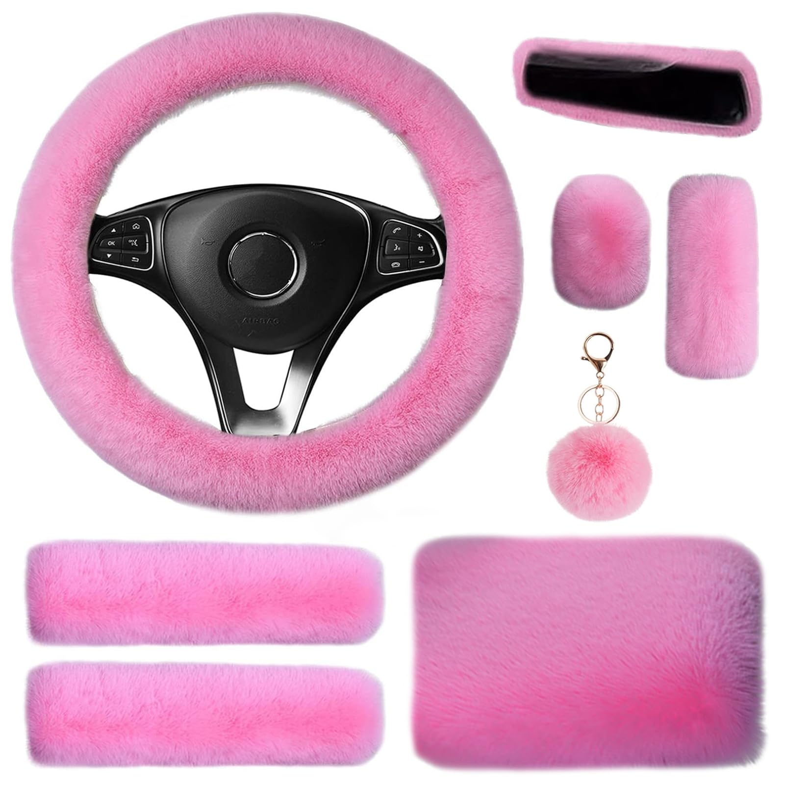 8 peças de conjunto de capa de volante fofa, LUOYOYY acessórios de carro de inverno fofos