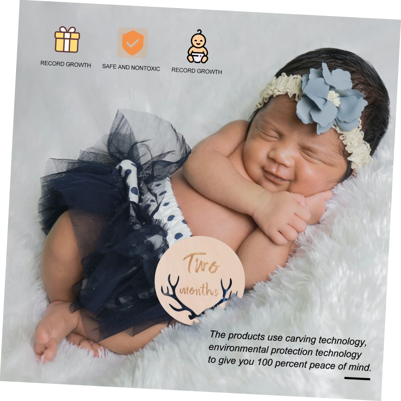 Abaodam Piezas de Accesorios para Fotos de Bebés Placa de Madera para El Nacimiento del Bebé Tarjetas de Crecimiento Mensual