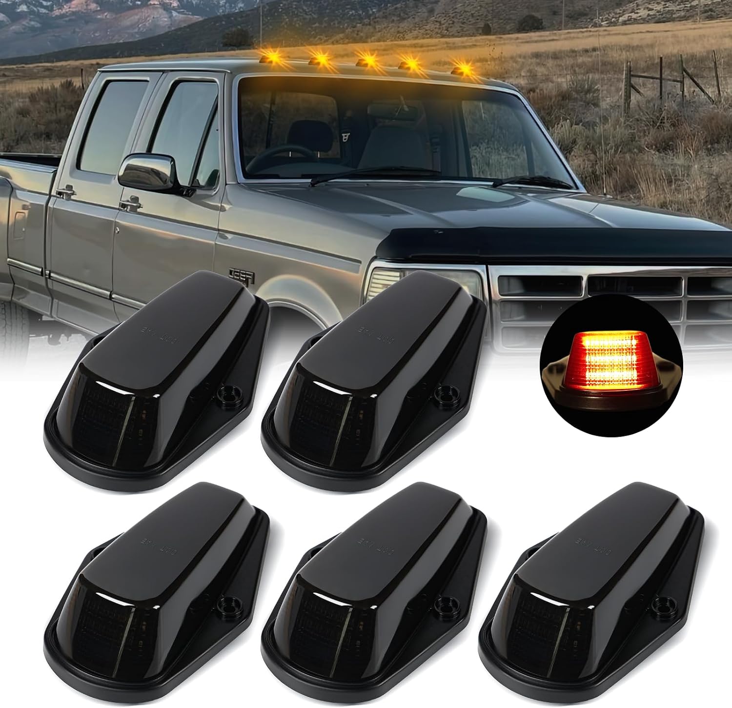 Led Cab Roof Top Marker Lights Clearance Running Lamps for Ford F150 F250 F350 1973-1997 F Series Super Duty Pickup Trucks (Clear Len Amber Light)