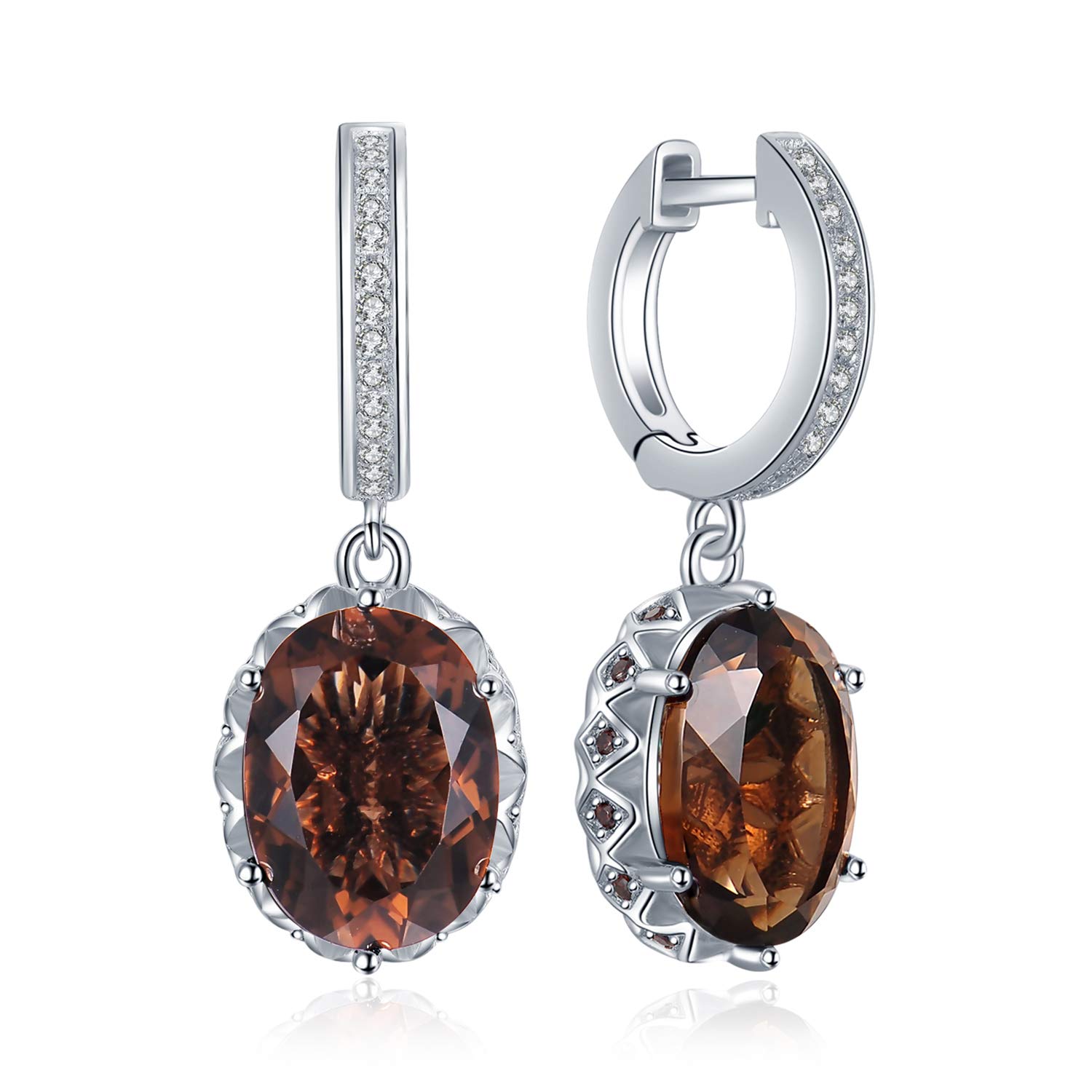 JewelryPalace 7.2ct Orecchini Donna Pendenti Lunghi Argento 925 con Naturale Quarzo Fumoso, Orecchini Piercing Cerchio con Pendenti Pietra a Taglio Ovale, Orecchini Marroni Tre Ori Set Gioielli Donna