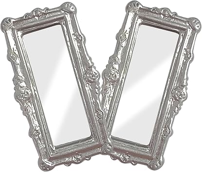 2PCS Silver Mini Mirror Vintage Resin Ornaments   Dolls House Accessories