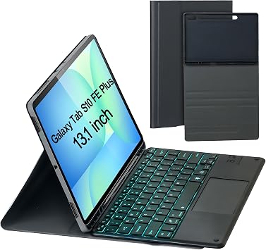 Keyboard Case for Samsung Galaxy Tab S10 FE Plus/S10 FE+ 13.1-Inch 2025, Detachable 7 Colors Backlit Bluetooth Keyboard, Smart Touchpad, Folio Cover with S Pen Holder Black